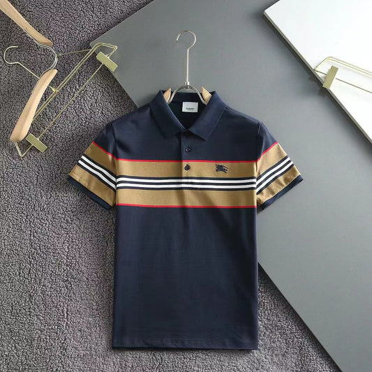 BURBERRY || Mens Striped Cotton Blend Polo Collar Half Sleeve Casual T-Shirt - FASHION MYST