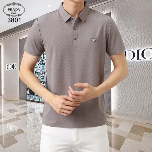 PRADA || Men Solid Polo Neck Chrushed Cotton Blend T-Shirt - FASHION MYST