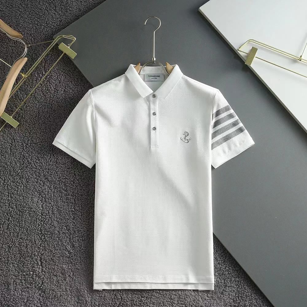 THOM BROWNE || Embroidered-Logo Polo T-Shirt – FASHION MYST
