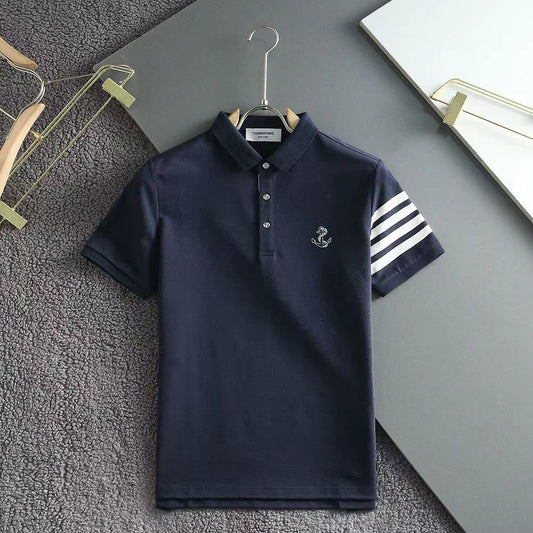 THOM BROWNE || Embroidered-Logo Polo T-Shirt - FASHION MYST