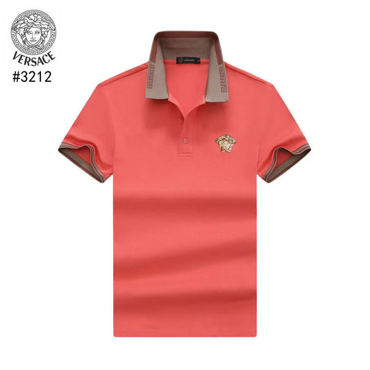 VERSACE || Men Coral Textured Cotton Polo T-Shirt - FASHION MYST