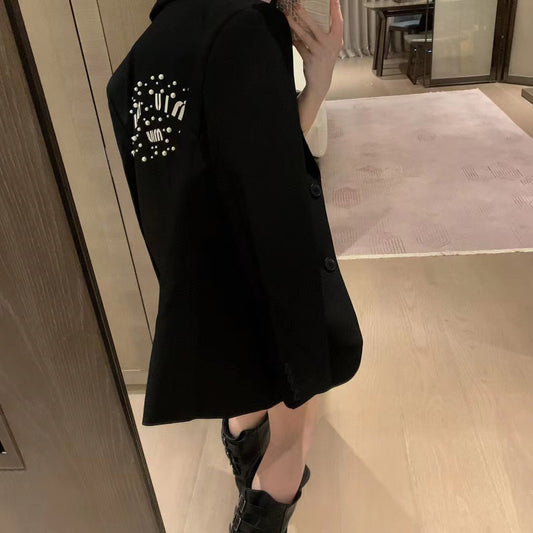 MIU MIU Logo Embroidery Women's Blazer - FASHION MYST