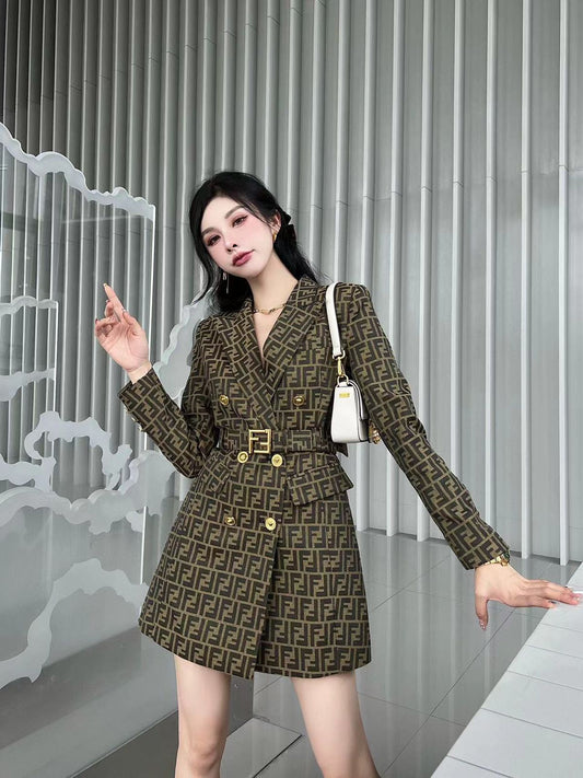 Women’s Signature FF monogram Luxury Brown Long Coat - FASHION MYST