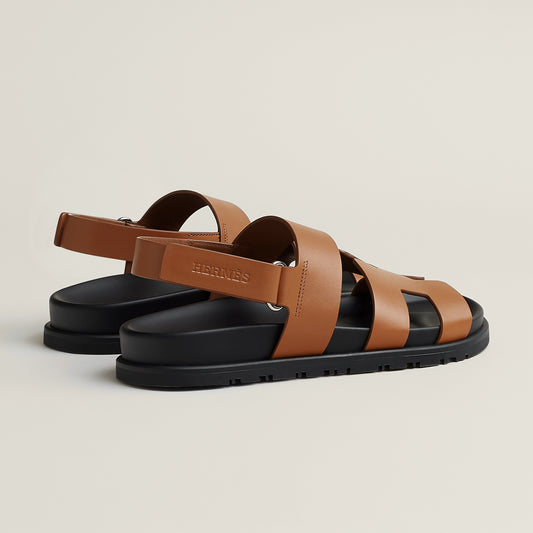 HERME'S || Genius Tan Brown Leather Slingback Sandals for Men