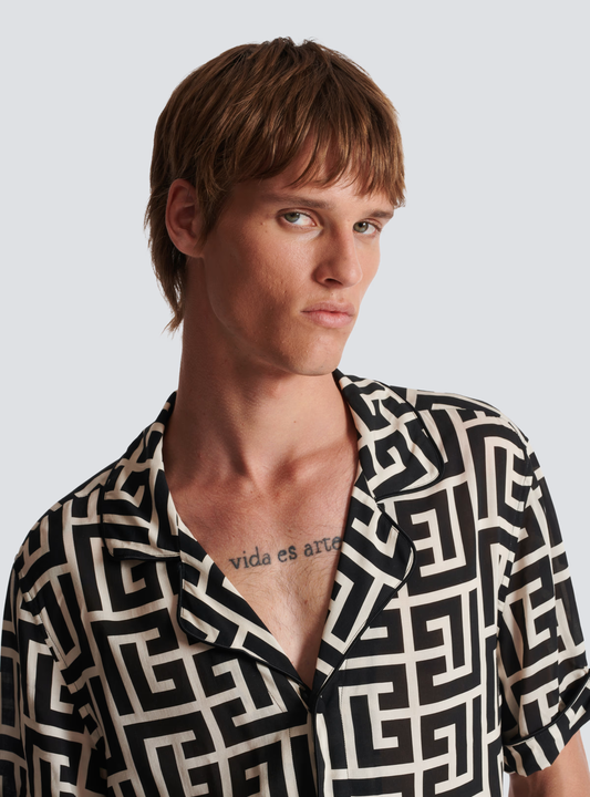 BALMAIN || Black Pyramid Monogram Printed Shirt - FASHION MYST