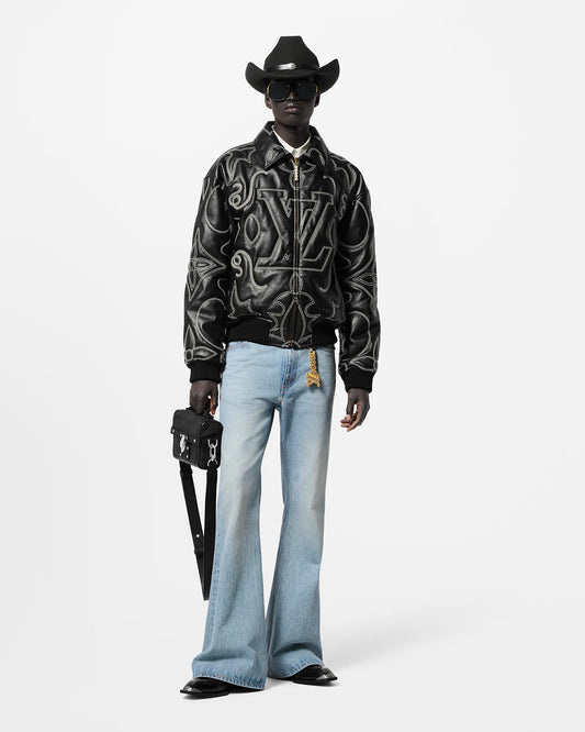 LOUIS VUITTON || Monogram Embroidered Leather Bomber Jacket- FASHION MYST