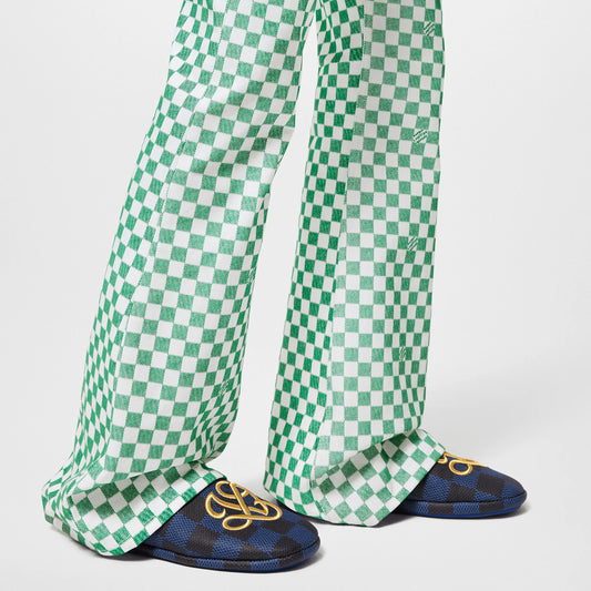 LOUIS VUITTON || LV Palace Slipper In Damier Grained Calf Leather / Blue