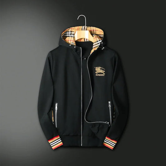 BURBERRY || Men Black Check Hood Hoodie Tracksuit- FASHION MYST