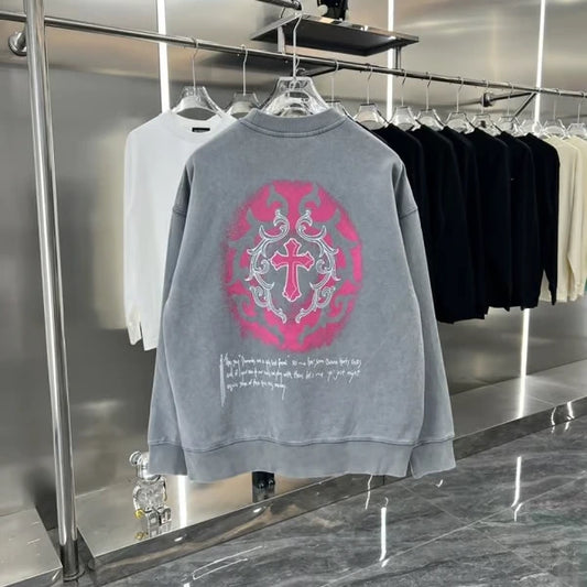 CHROME HEARTS || Oversized Boxy Cross Logo Graphic Sweatshirt- FASHION MYST