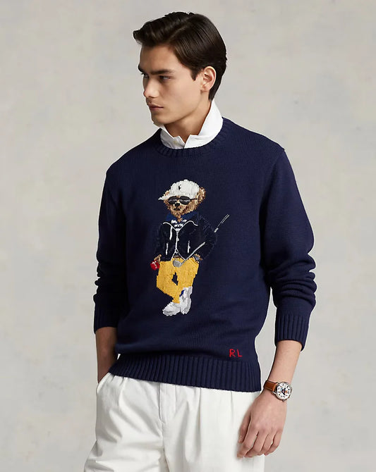 POLO RALPH LAUREN || Polo Bear Cotton-Blend Blue Sweater- FASHION MYST