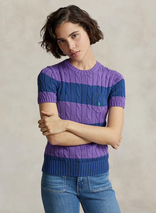 POLO RALPH LAUREN || Striped Cable Knit Short Sleeve Jumper For Womens - FASHION MYST