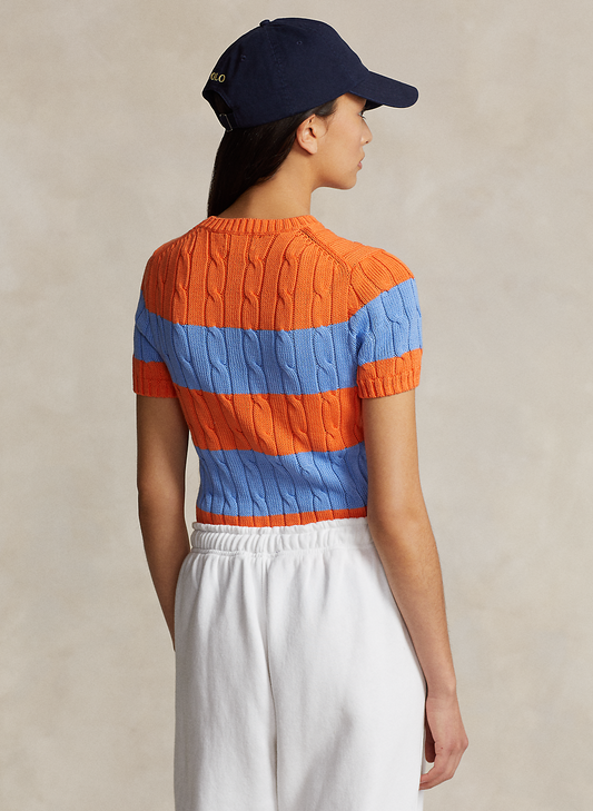 POLO RALPH LAUREN || Striped Cable Knit Short Sleeve Jumper / Orange - FASHION MYST