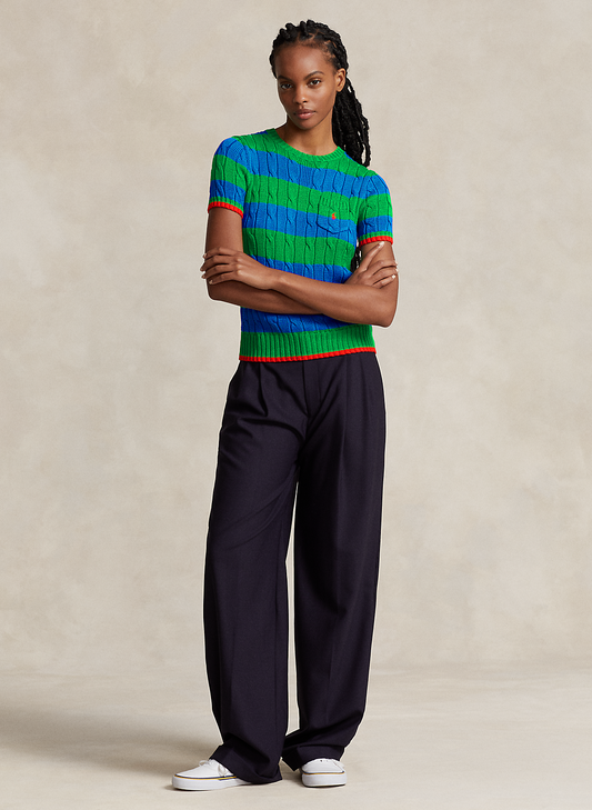 POLO RALPH LAUREN || Striped Cable Cotton Short Sleeve / Green - FASHION MYST