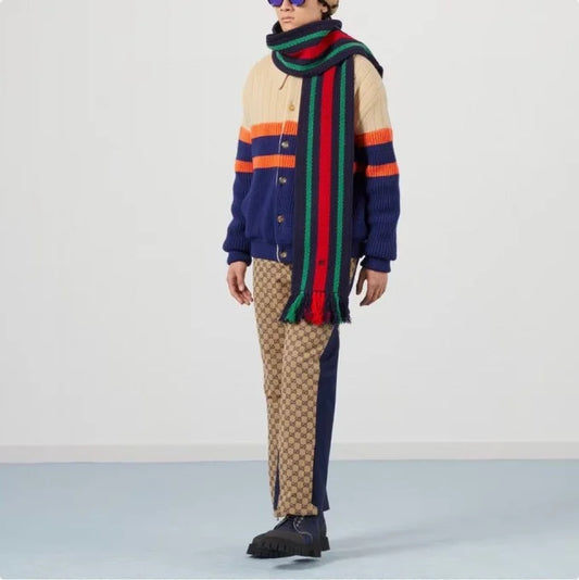 GUCCI || Rib Knit Wool Cardigan In Ivory/orange/mc- FASHION MYST