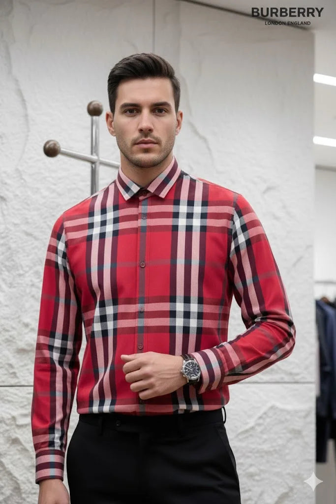 BURBERRY LONDON || Men's Button-Down Shirt – Plaid Check – Slim