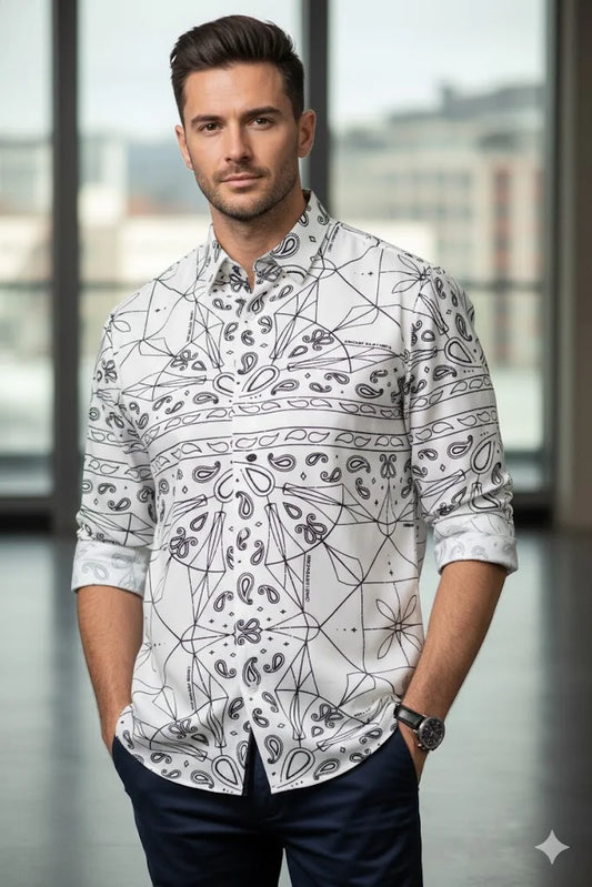 ARM*NI EXCH*NGE || Men's Bandana Geometric Print Long-Sleeve Shirt