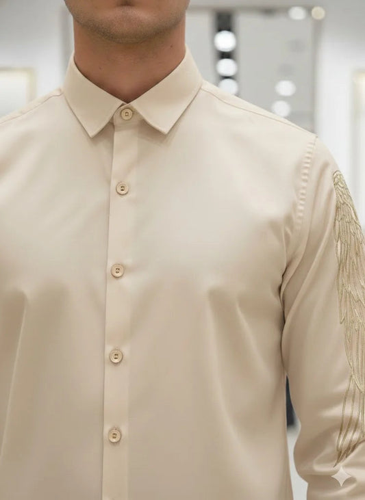 ARM*NI EXCH*NGE || Men's Wing Embroidered Long-Sleeve Slim Fit Shirt- FASHION MYST