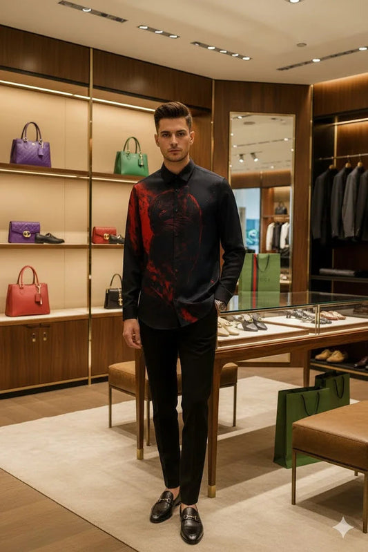 DOLCE GABBANA || Crimson Wildcat Motif Evening Shirt- FASHION MYST
