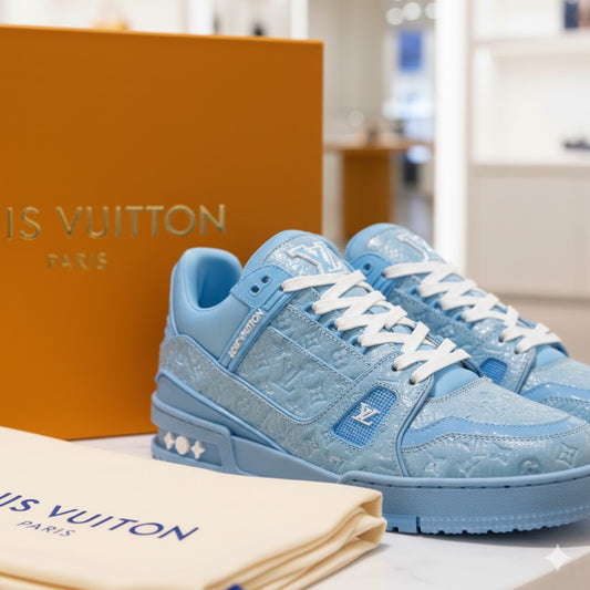 LOUIS VUITTON || Sky Blue LV Trainer: A Monogram Masterpiece