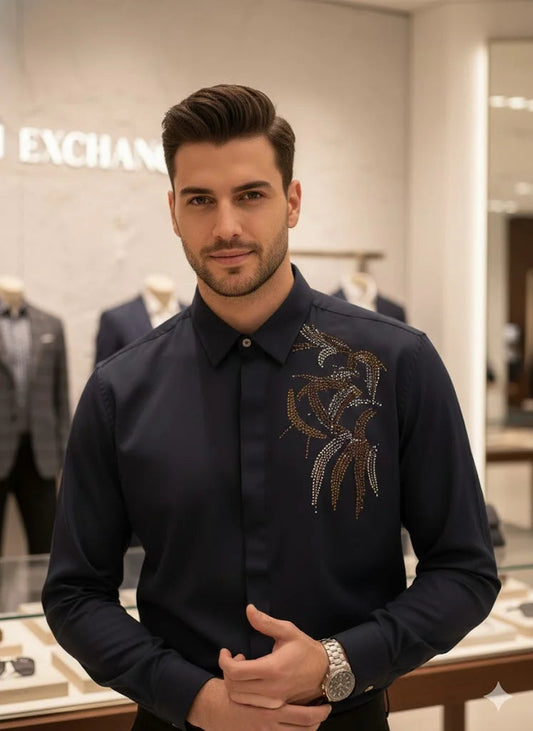 EMP*RIO ARM*NI || EA7 Men's Slim-Fit Rhinestone Embellished Button-Down Shirt FASHION MYST