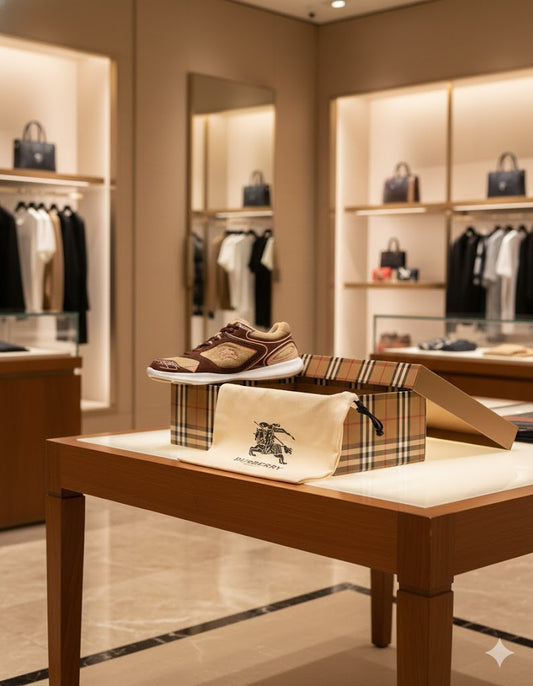 BURBERRY || Mesh and Leather Low-Top Sneakers with Vintage Check Broom