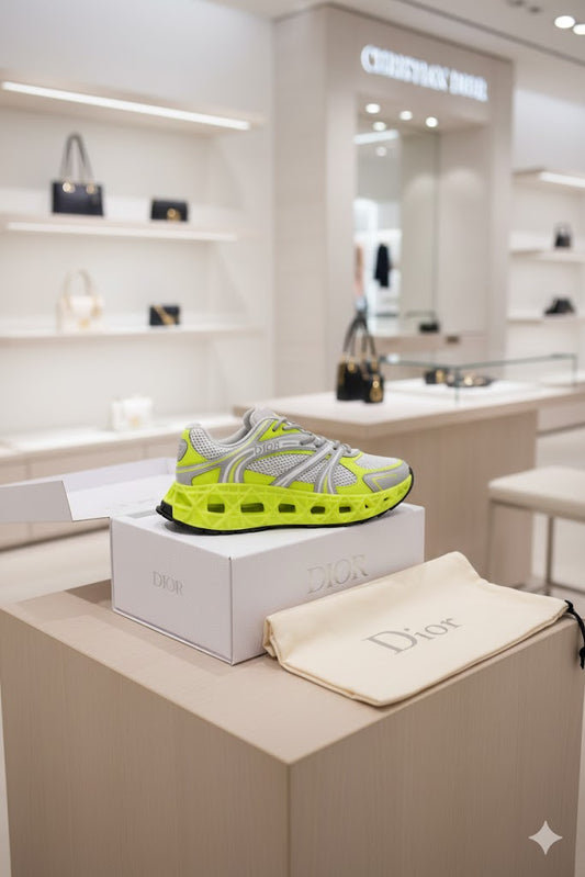 CHRISTIAN DIOR || Dior B30 Neon Yellow & Grey Technical Mesh Low-Top Sneakers