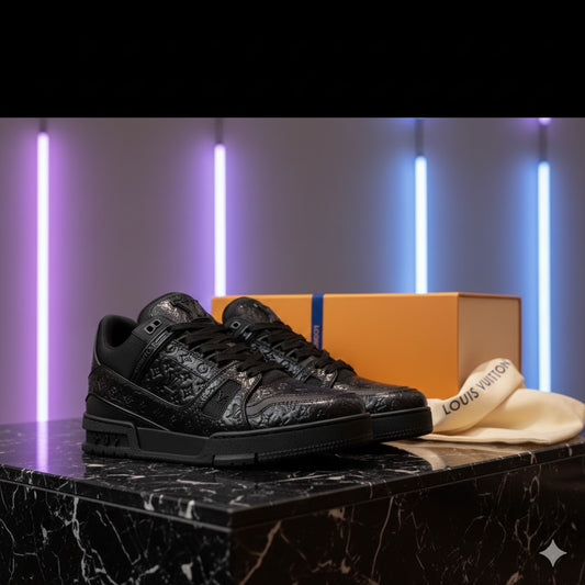 LOUIS VUITTON || LV Trainer Sneaker Monogram Empreinte Leather | Triple Black - FASHION MYST