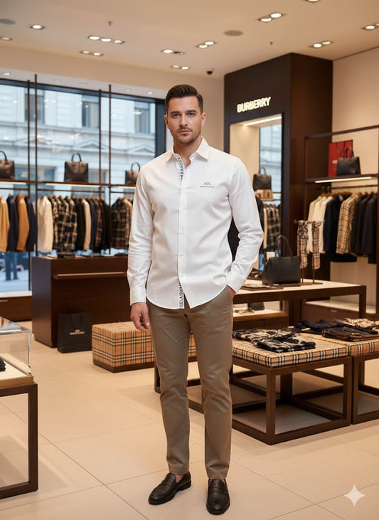 ARM*NI EXCH*NGE || Men's Slim-Fit Logo Detail Dress Shirt - White/Black