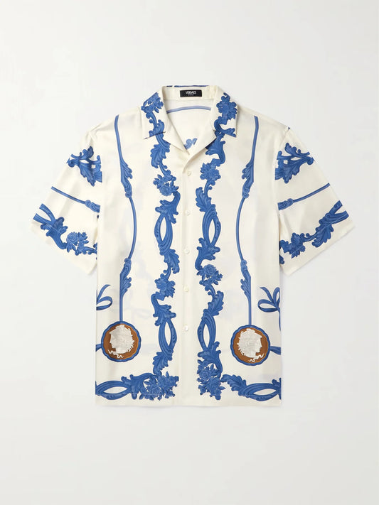 VERSACE || Camp-Collar Printed Silk-Twill Co-Ord Set For Men- FASHION MYST