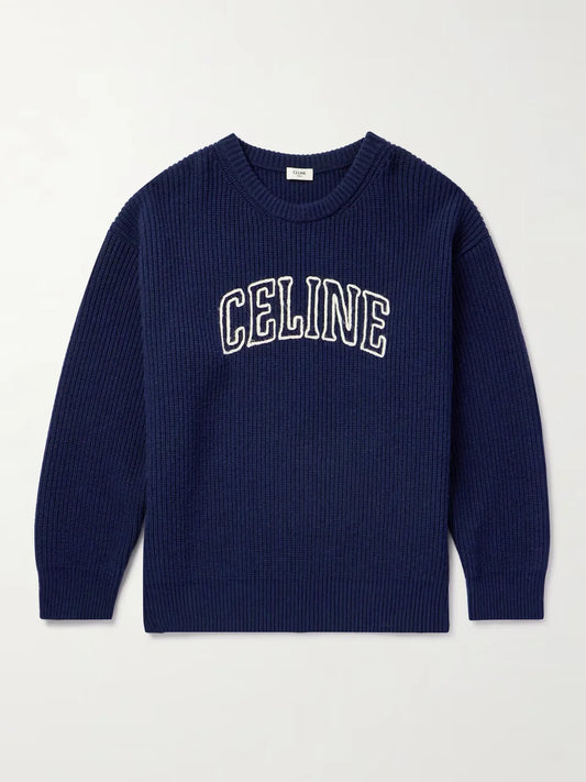 CELINE || Celine Homme Logo-Flocked Striped Button-Embellished Cotton Sweater- FASHION MYST