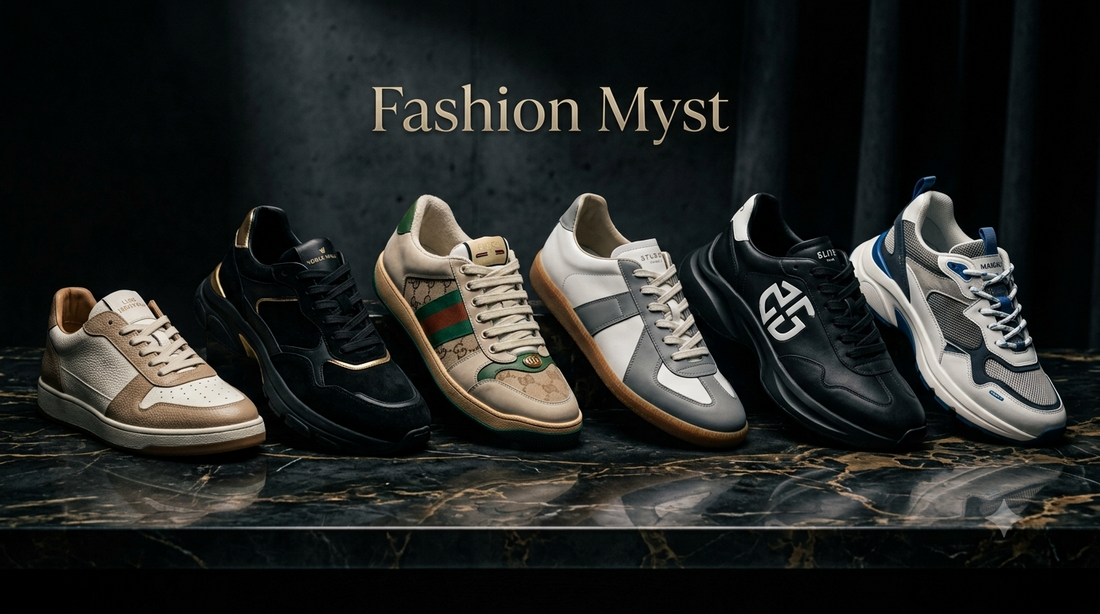 A classic court-style sneaker in pebbled beige and cream leather with a brown gum sole.
