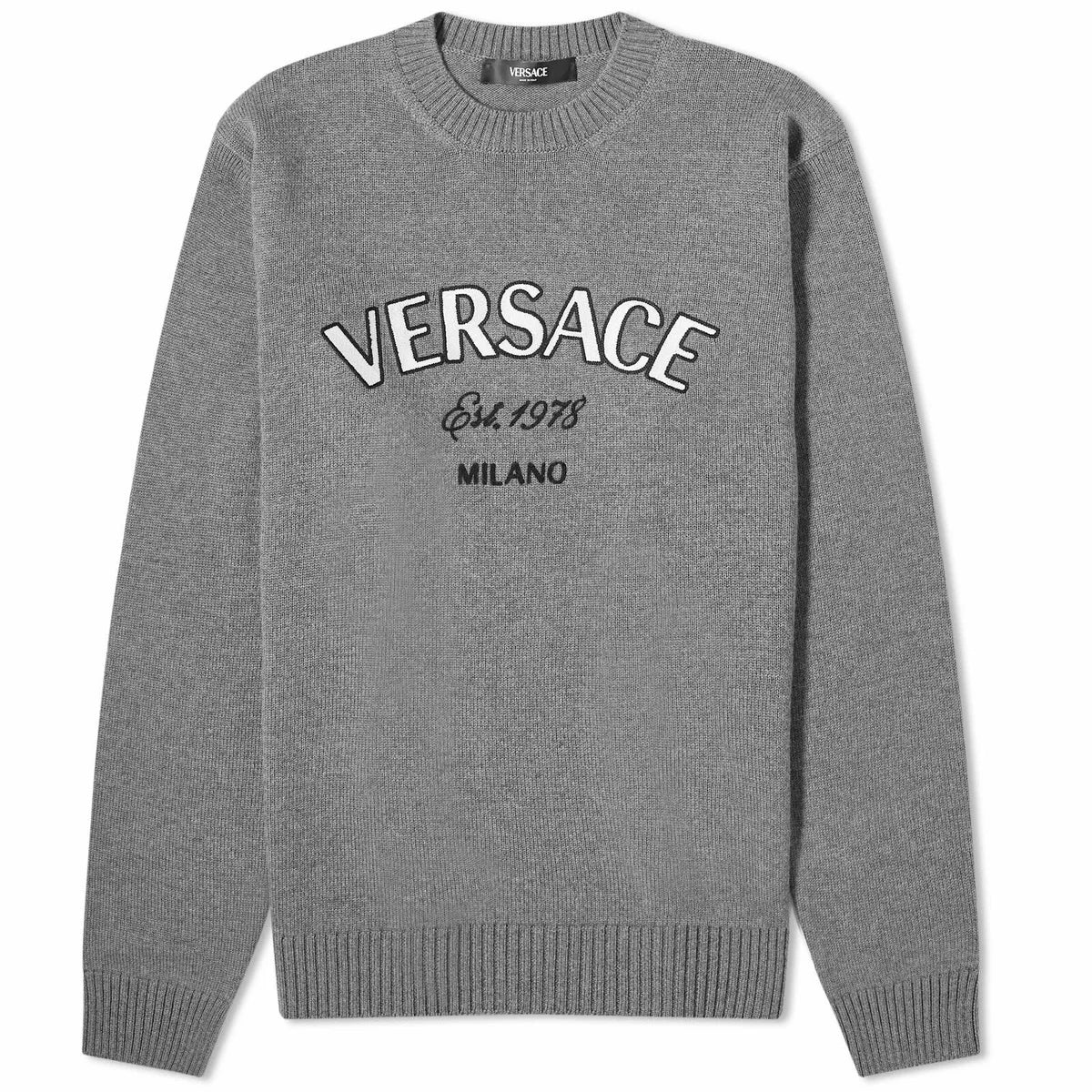 VERSACE || Men's Milano Embroidered Knit Pullover In Medium Grey