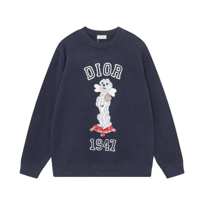 CHRISTIAN DIOR || Bobby Cashmere Jacquard Knit Top Navy