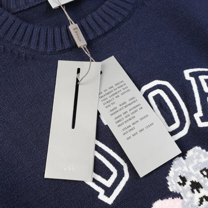 CHRISTIAN DIOR || Bobby Cashmere Jacquard Knit Top Navy