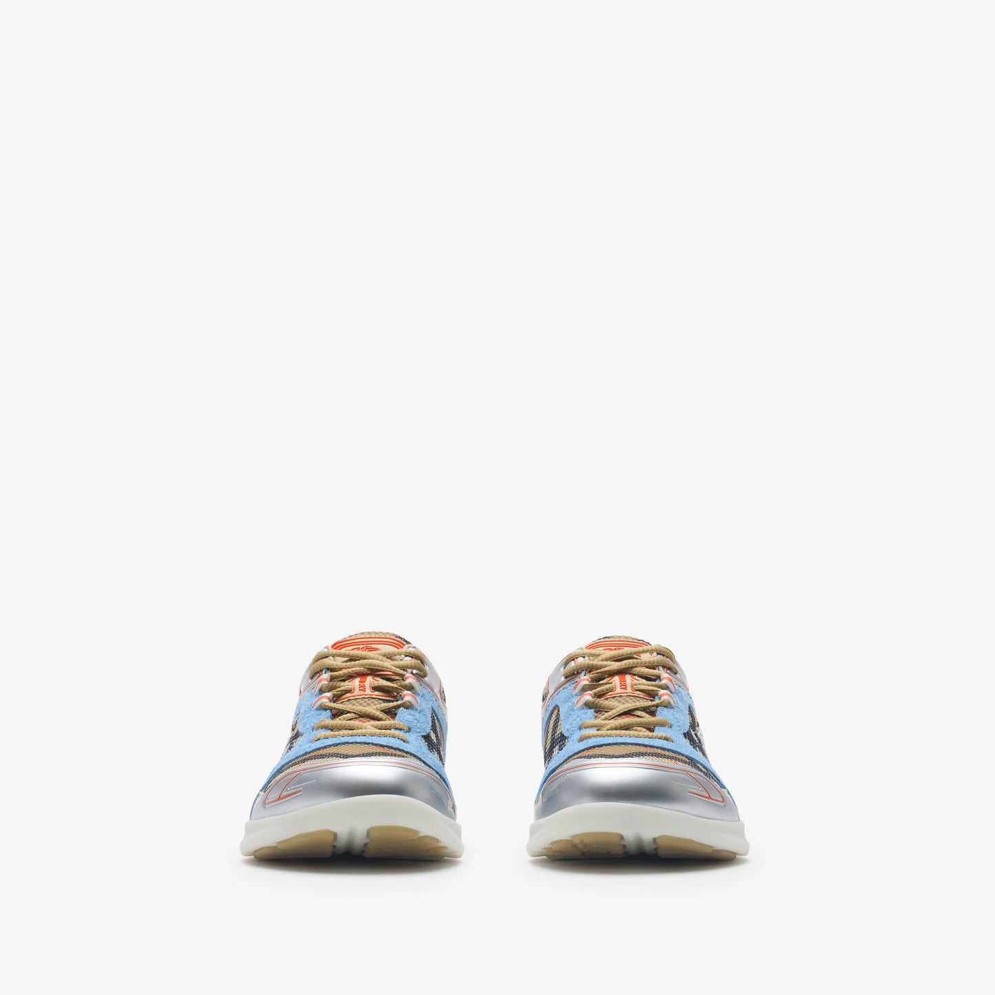 BURBERRY || Vintage Check & Leather Sneakers - Light Blue/Silver/Archive Beige