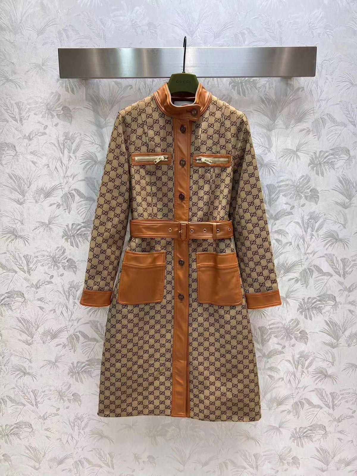 GUCCI  GG Canvas Jacket With Web Belt In Beige