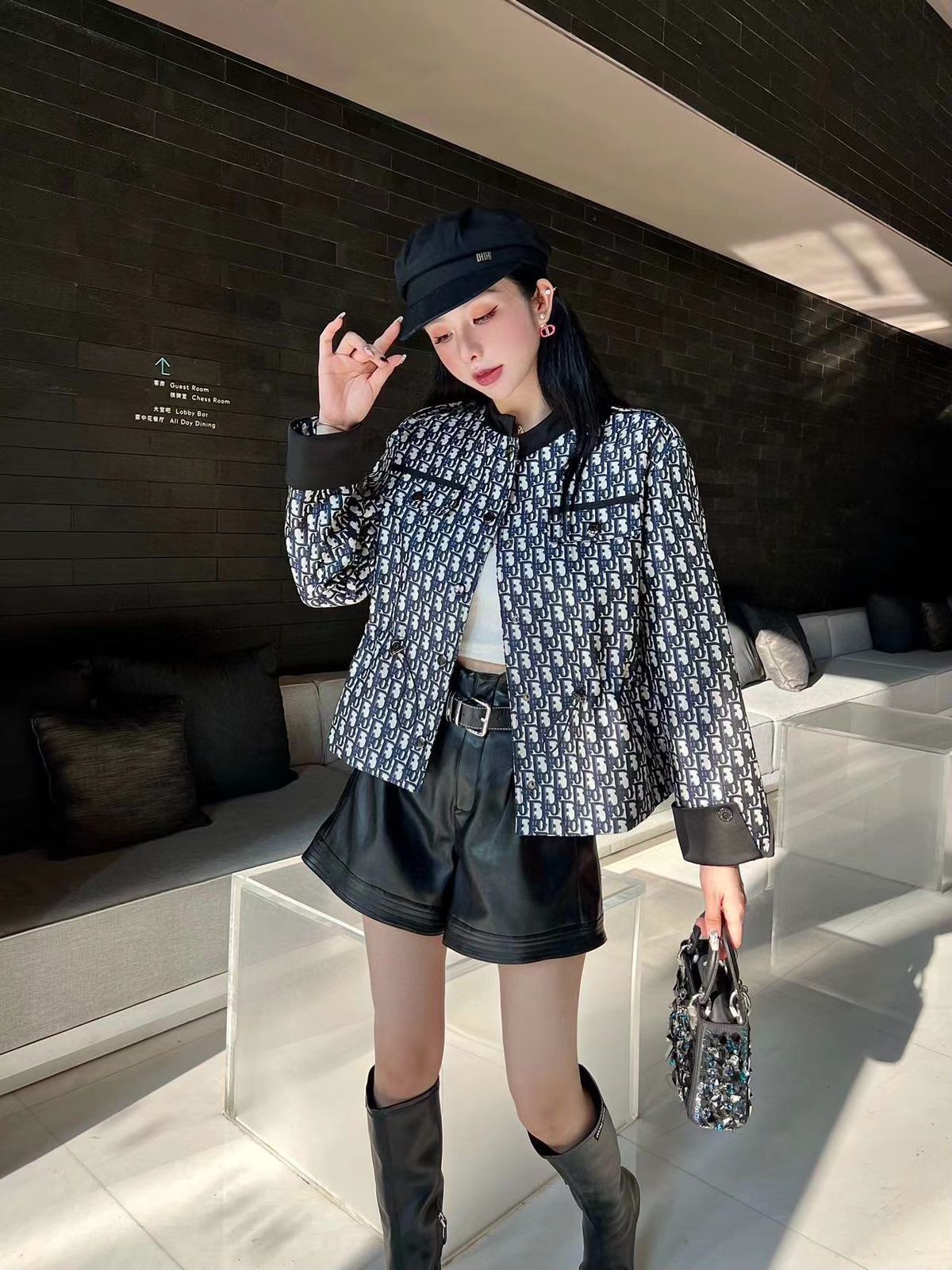 Dior Black Premium Quality Monogram Print Jacket For Her - FASHION MYST 