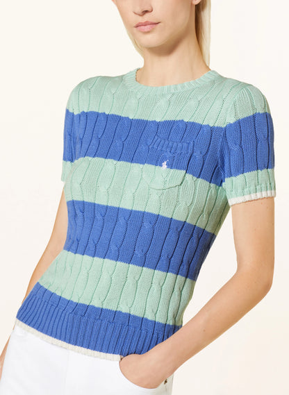 POLO RALPH LAUREN || Striped Cable Knit Short Sleeve Jumper / Green - FASHION MYST 