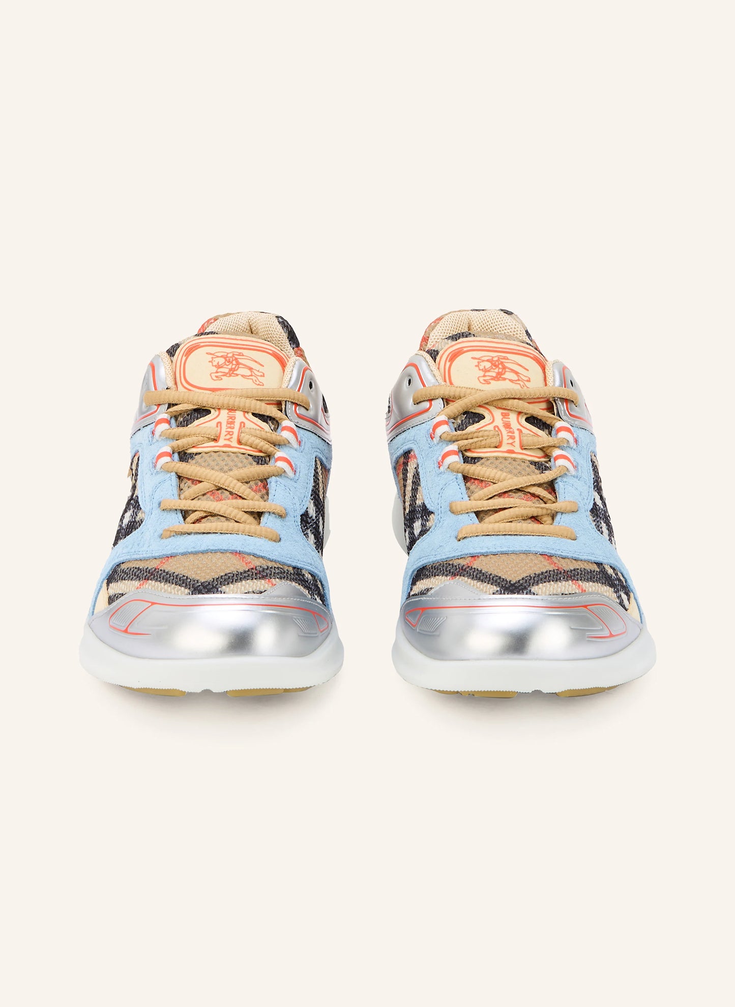 BURBERRY || Vintage Check & Leather Sneakers - Light Blue/Silver/Archive Beige