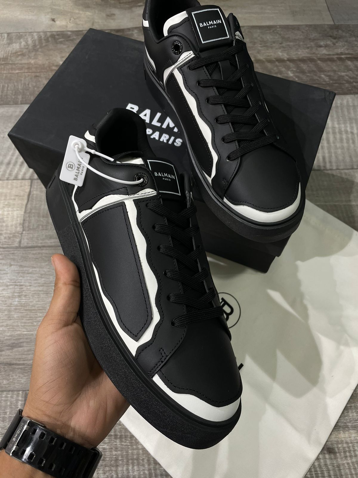 BALMAIN || Panel Stitch B-Court Sneakers Black - FASHION MYST 