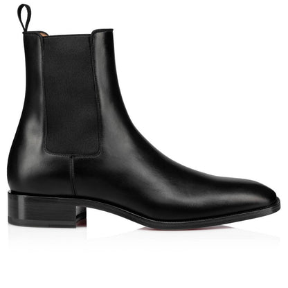 CHRISTIAN LOUBOUTIN || Men's Samson Leather Chelsea Boots with Signature Red Sole