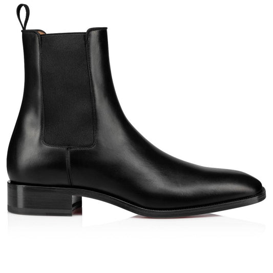 CHRISTIAN LOUBOUTIN || Men's Samson Leather Chelsea Boots with Signature Red Sole