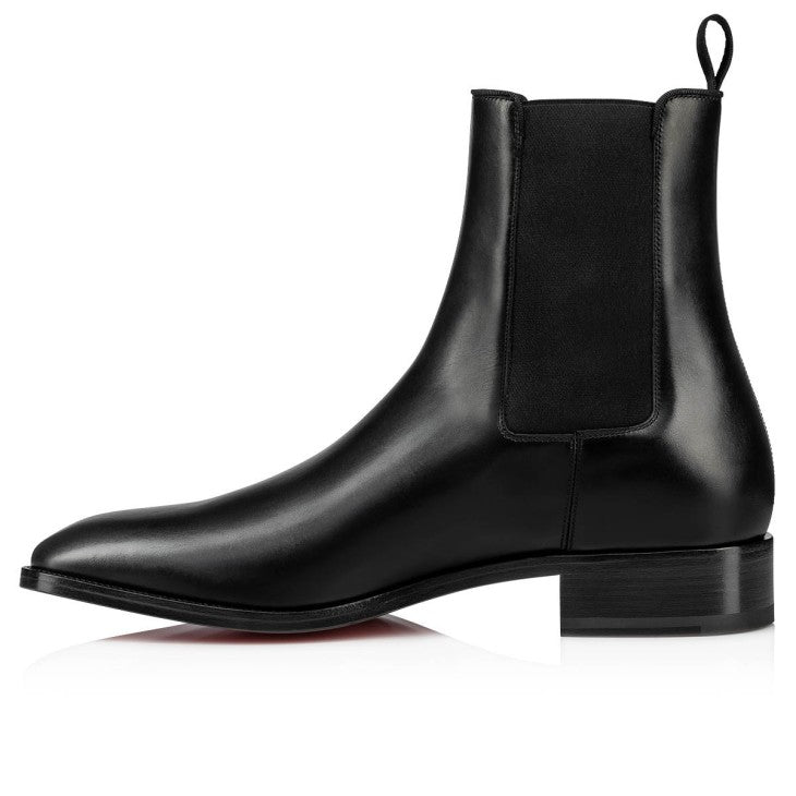 CHRISTIAN LOUBOUTIN || Men's Samson Leather Chelsea Boots with Signature Red Sole