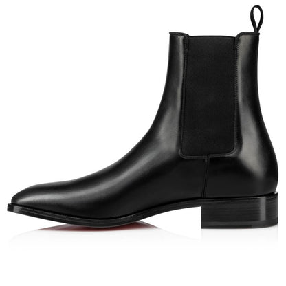 CHRISTIAN LOUBOUTIN || Men's Samson Leather Chelsea Boots with Signature Red Sole