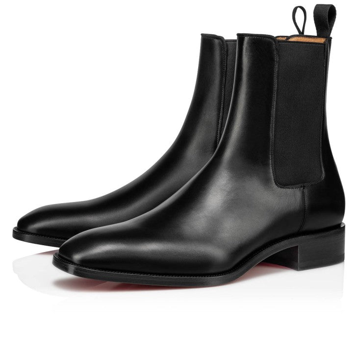 CHRISTIAN LOUBOUTIN || Men's Samson Leather Chelsea Boots with Signature Red Sole
