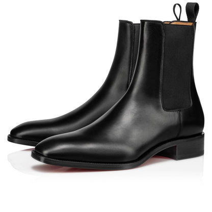 CHRISTIAN LOUBOUTIN || Men's Samson Leather Chelsea Boots with Signature Red Sole