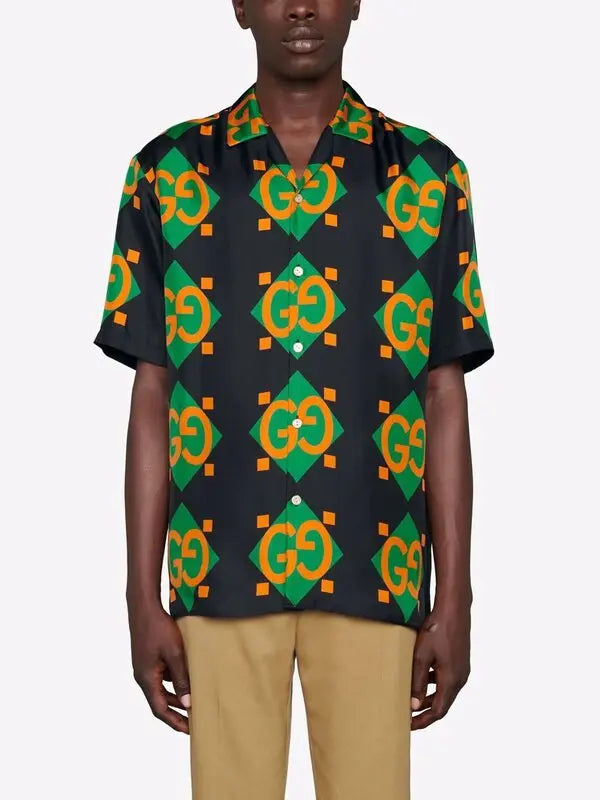 GUCCI || Geometric Logo-Print Shirt - Black - FASHION MYST 