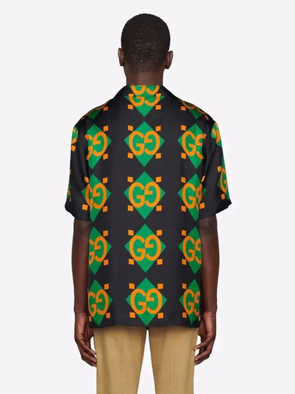 GUCCI || Geometric Logo-Print Shirt - Black - FASHION MYST 