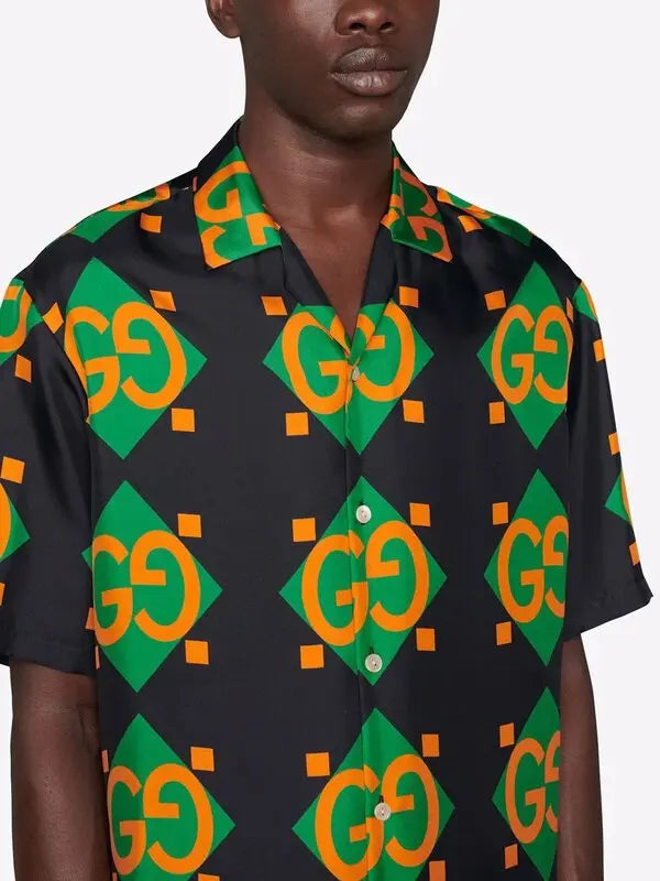 GUCCI || Geometric Logo-Print Shirt - Black - FASHION MYST 