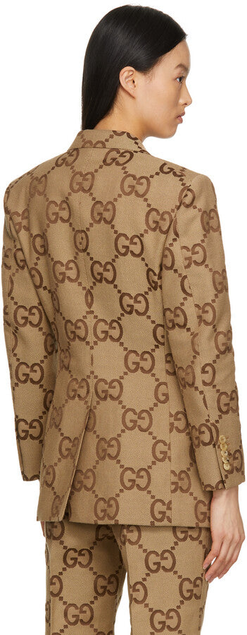 Gucci Brown 'GG' Canvas Double-Breasted Blazer Cordset For Women - FASHION MYST 